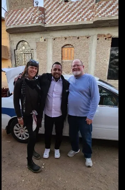 Tito with happy European tourists in Luxor, Egypt